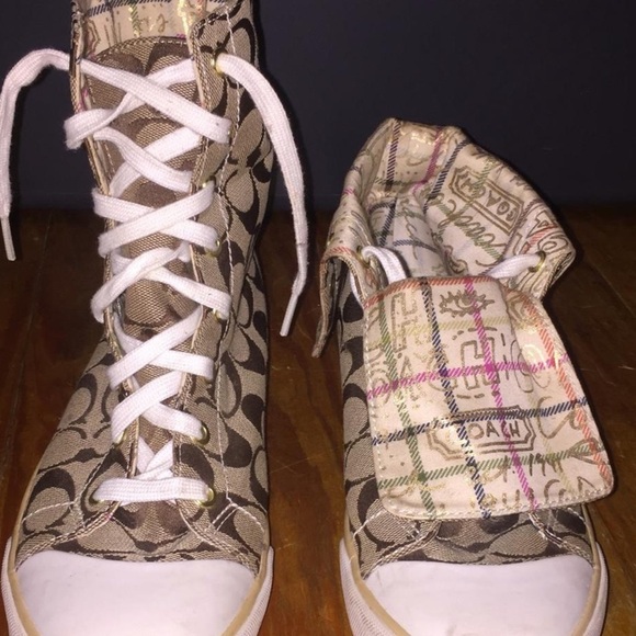 Coach Bonney Graffiti High Top Fold Over Sz 8 Sneakers Canvas Laced RARE - Picture 2 of 12